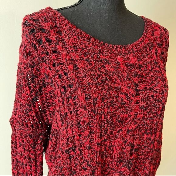 Express Red/Black Marled Chunky Knit Sweater Sz Xs - Picture 4 of 7